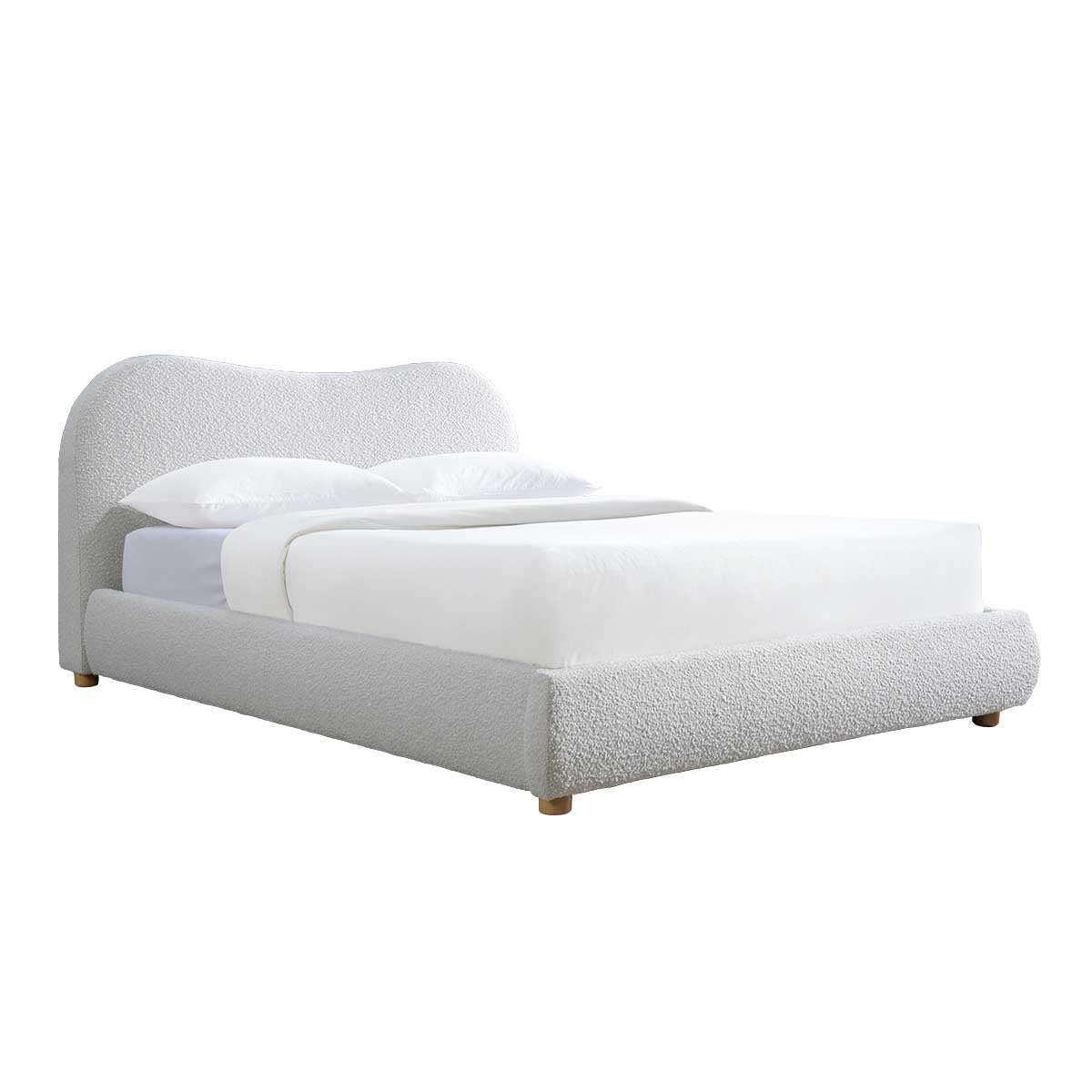 Cloud Boucle King Bed Frame - Oak Finish with Cream Upholstery | Modern Bedroom Furniture for Luxurious Comfort & Style