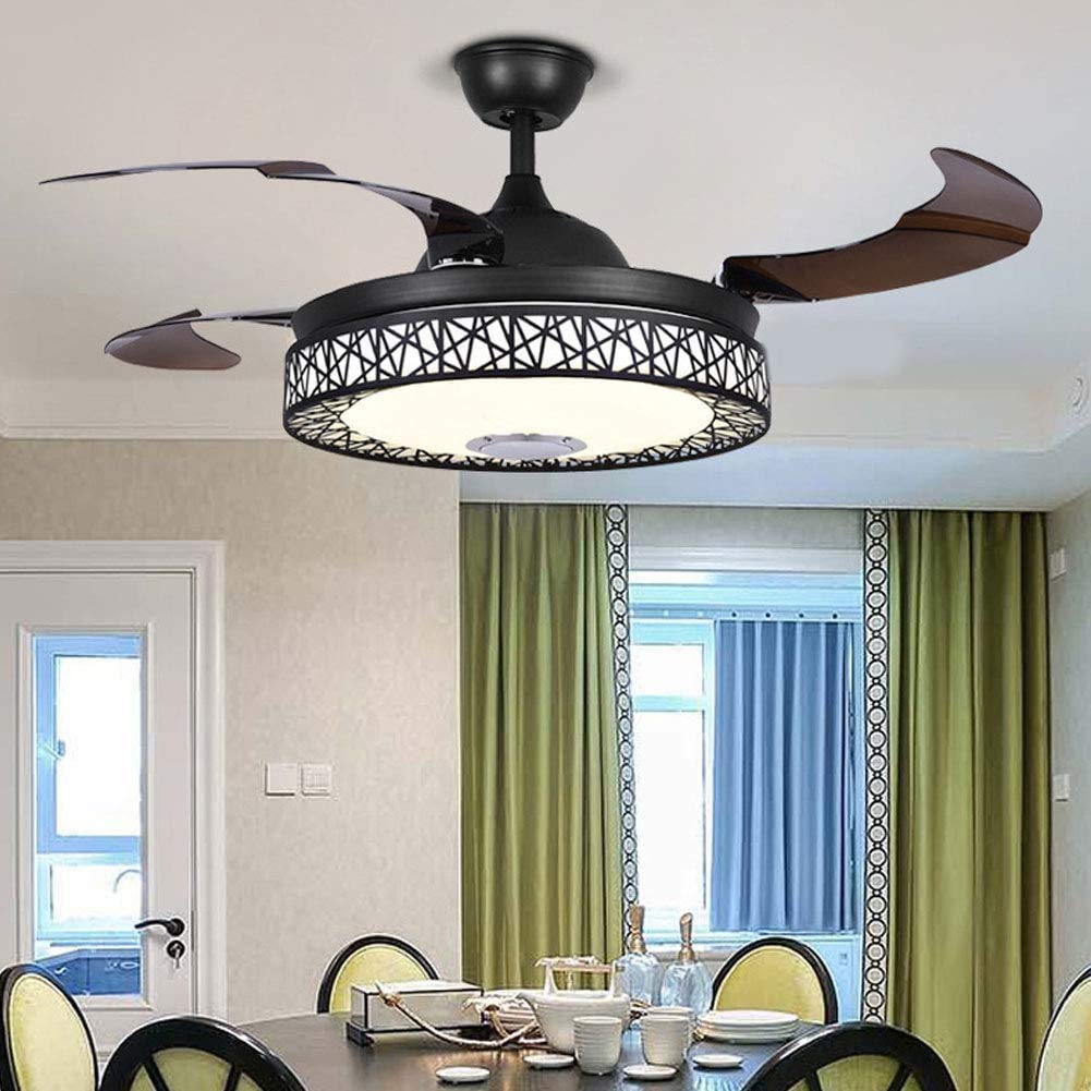 42 Inch Modern Retractable Ceiling Fan with LED Lights - 7 Color Dimmable Bluetooth Chandelier Fan, 3 Speed Remote Control - Perfect for Dining Room & Living Room Lighting & Air Circulation