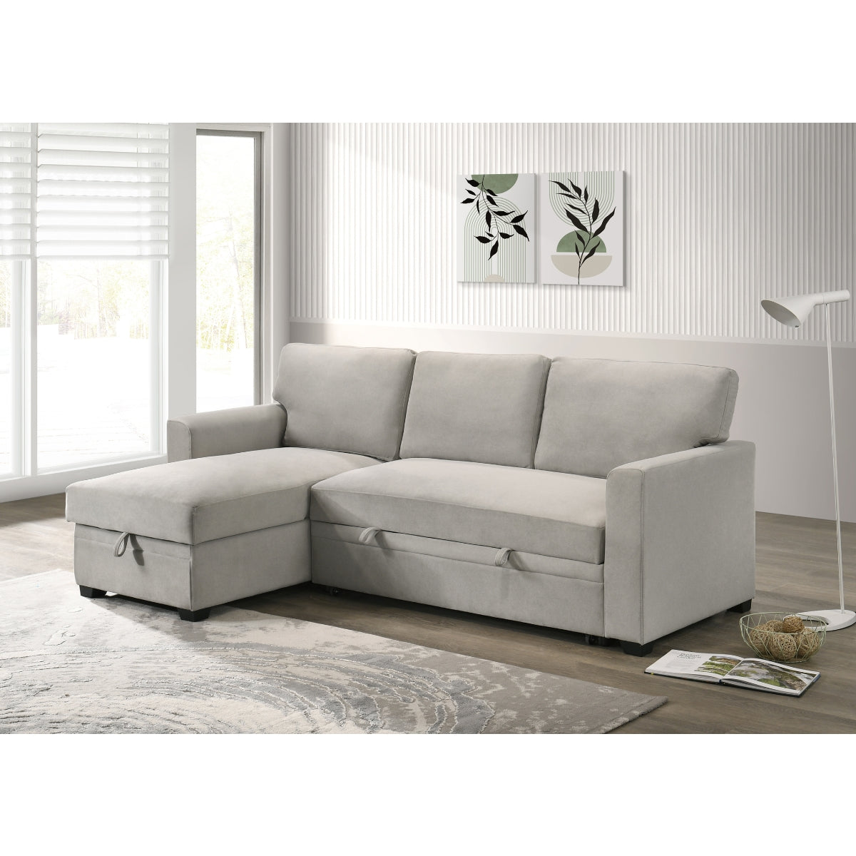 Beige 2-Piece Sectional Sofa with Pull-Out Sleeper & Reversible Storage Chaise - Perfect for Small Spaces, Guest Rooms, and Cozy Living Rooms