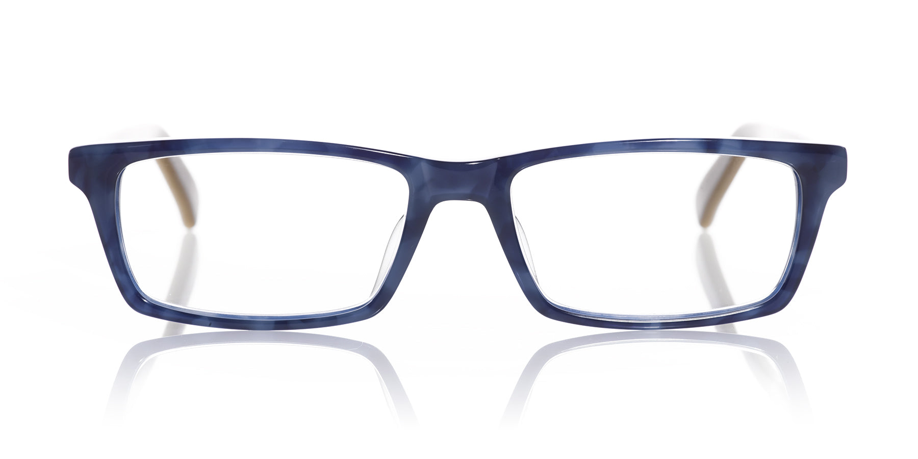 Number Cruncher Color 10 Blue Denim Frame with White Horn Accents & Khaki Temples - Stylish Reading Glasses for Work, Study, and Everyday Use