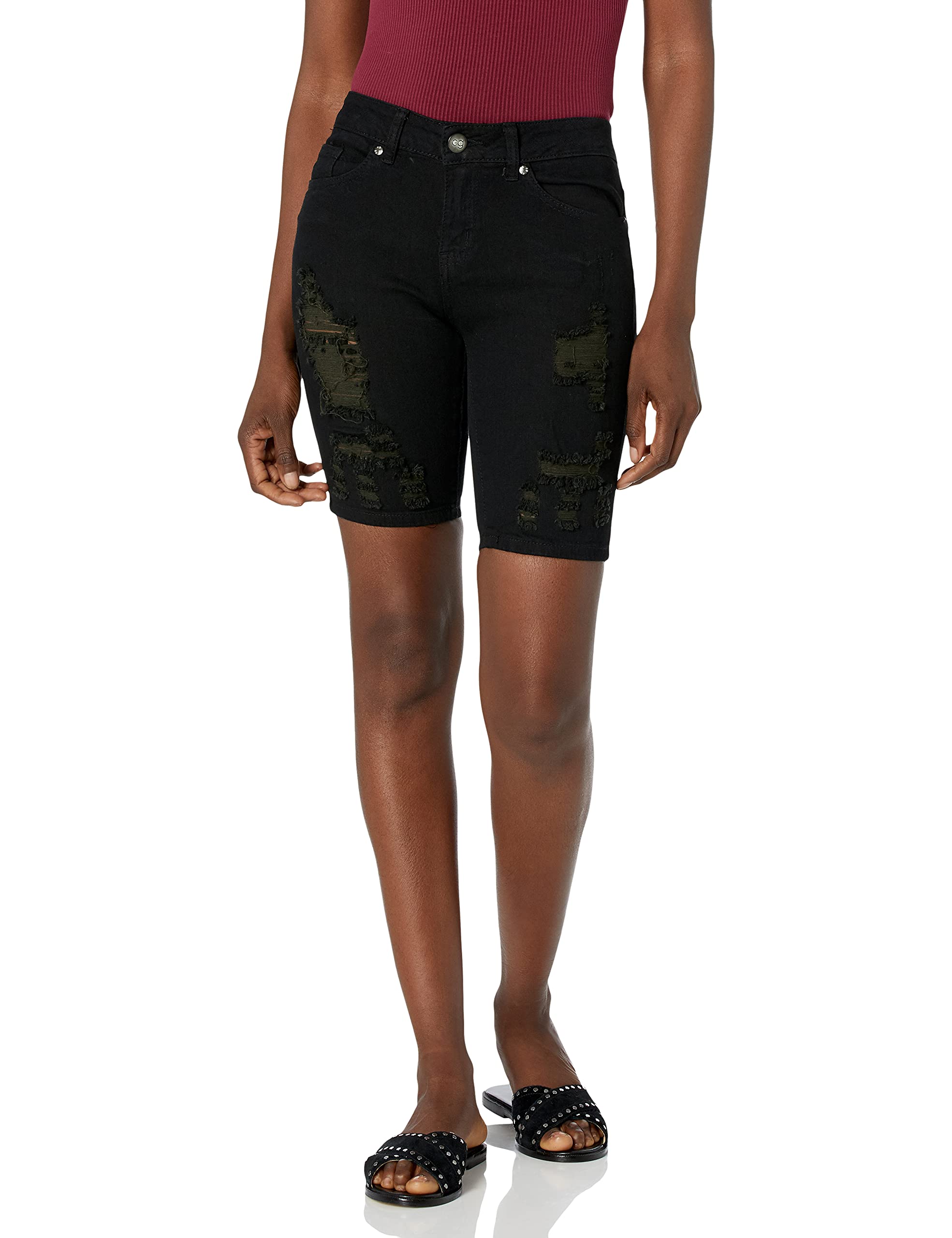 Women's Distressed Denim Bermuda Shorts - Blue Solid & Camo Prints | Casual Summer Wear for Teens & Juniors | Perfect for Beach, Shopping & Outdoor Activities