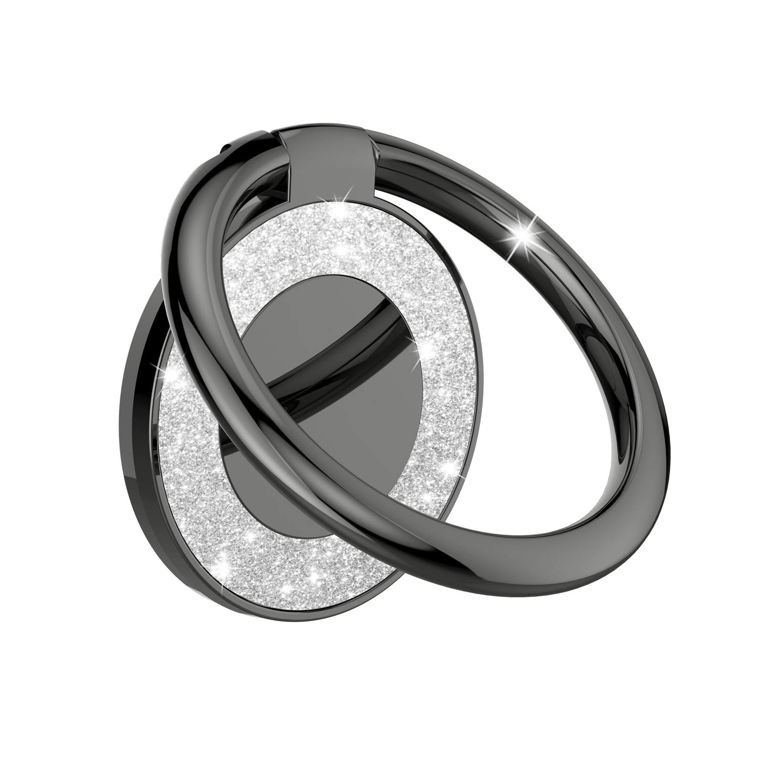 Glitter Black Adhesive Phone Ring Holder Stand & Grip for iPhone, Samsung, Pixel - Secure Phone Mount for Desk, Car & Travel Use