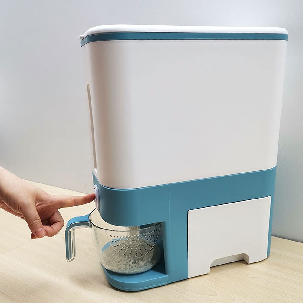 23 Lbs Rice Dispenser & Dry Food Storage Container with Egg Holder - Large Kitchen Cereal Dispenser Bucket for Rice, Soybean, Corn - Perfect for Pantry Organization & Bulk Food Storage