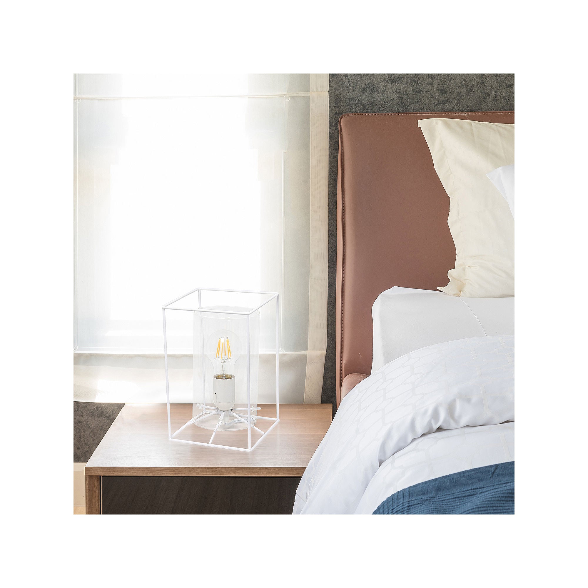 Stylish Small Black Metal Frame Glass Table Lamp with Clear Shade - Perfect for Bedroom, Living Room & Office Decor