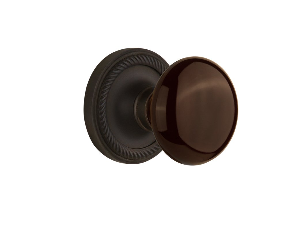 Vintage Rope Rosette with Brown Porcelain Knob - 2.75