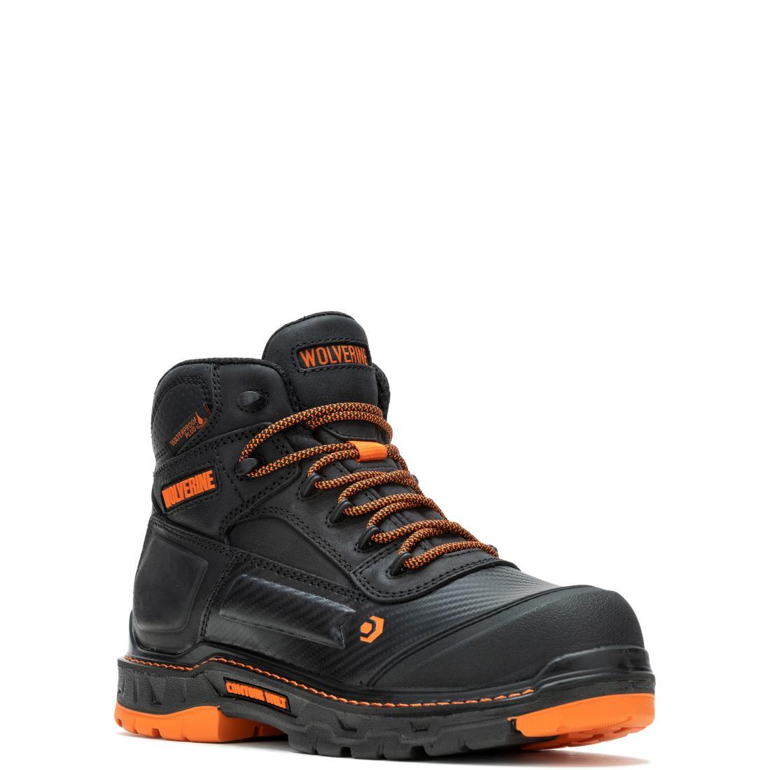 Overpass 6 CarbonMax Steel Toe Work Boots for Men - Black/Orange Safety Shoes for Construction, Warehouse & Outdoor Work