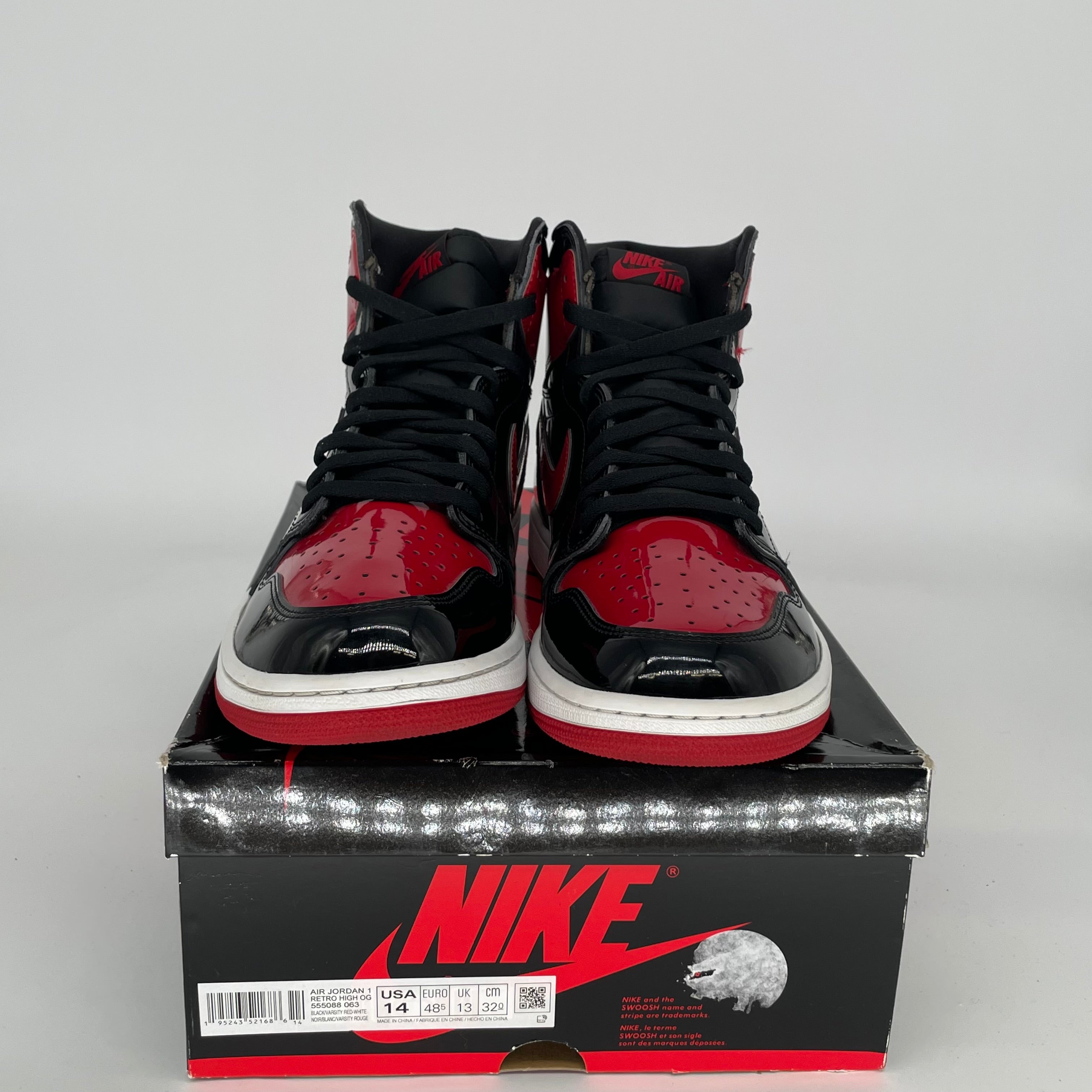 Original Air Jordan 1 Retro High OG 'Patent Bred' Men's Basketball Shoes Size 14 (555088-063) - Perfect for Sneaker Collectors & Streetwear Fashion