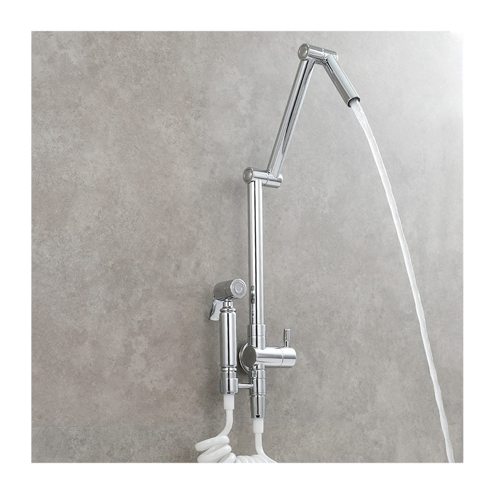 Commercial Brass Kitchen Sink Faucet - Single Handle Wall Mount Pot Filler with 2 Functions, Cold Water, Folding Stretchable Double Joint Swing Arms (Chrome) - Perfect for Restaurant, Food Truck & High-Traffic Kitchen Use