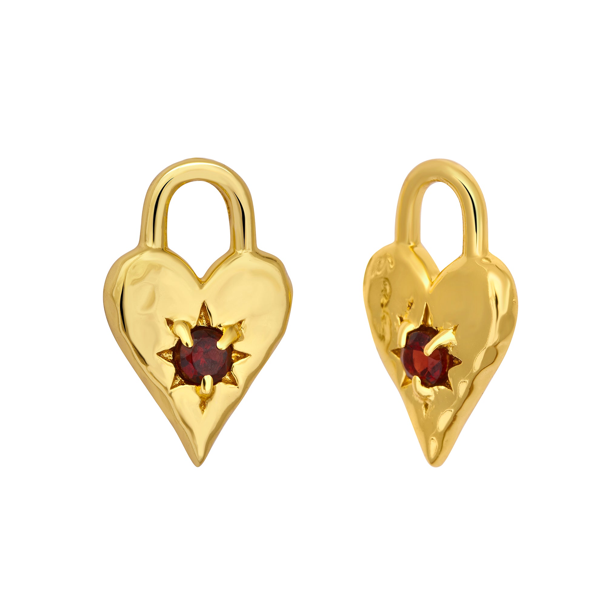 14K Gold Love Heart Garnet Ear Charms for Women - Romantic Dangle Earrings for Date Night & Valentine's Day Gifts