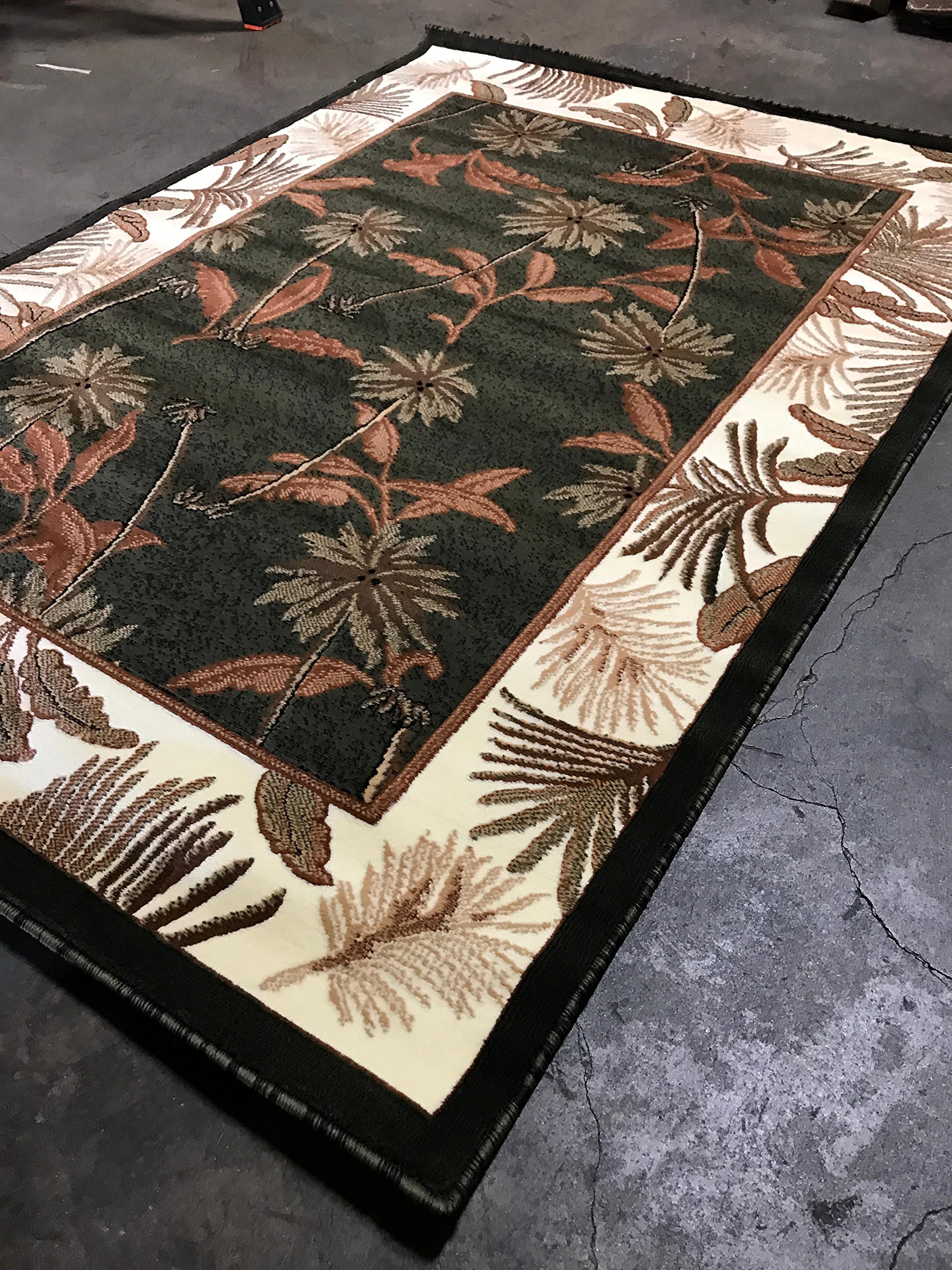 Modern Tropical Palm Tree Area Rug - Green & Black Design 8x10 Feet - Perfect for Living Room, Bedroom, or Beach House Decor