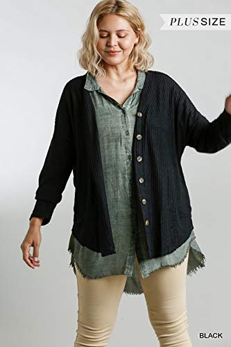 Umgee Women's Waffle Knit Button Front Cardigan Sweater - Cozy Long Sleeve Open Front Wrap for Fall & Winter | Perfect for Office, Casual Outfits and Layering