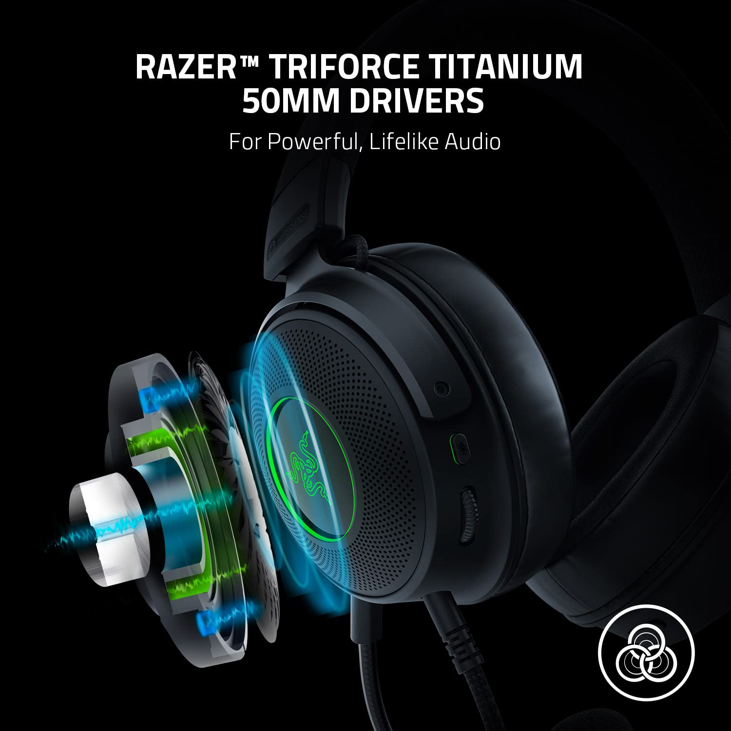 Razer Kraken V3 HyperSense Wired USB Gaming Headset with Haptic Feedback - 50mm Triforce Titanium Drivers & THX Spatial Audio - Memory Foam Ear Cushions (Hybrid Fabric/Leatherette) - Detachable Mic - Perfect for PC, PS5, Xbox Series X Gaming & Streaming
