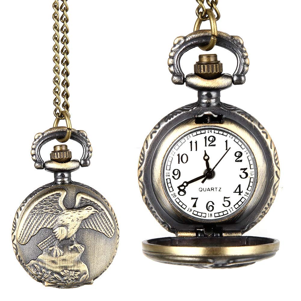 Vintage Quartz Pocket Watch with Antique Eagle Wings Design - Alloy Necklace Pendant Clock for Men & Women - Perfect Gift for Collectors, Steampunk Lovers & Fashion Accessories