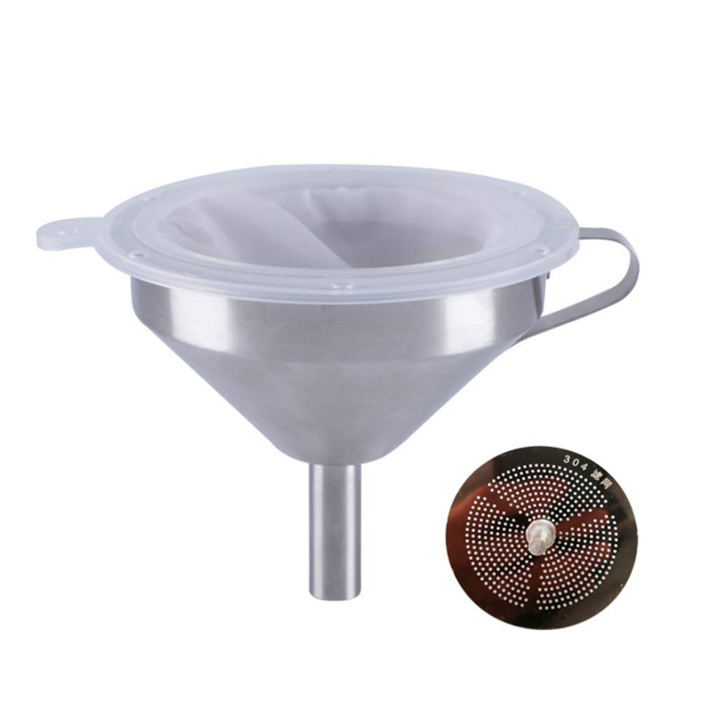 Premium Wine Filtering Kit - Fine Mesh Filter Bags, Cooking Strainer & Metal Funnel Set for Home Brewing, Coffee, Juice Making | Cabilock Kitchen Skimmer with Durable Food Grade Screen (Large White) - Perfect for Winemaking, Cocktail Mixing & Food Preparation