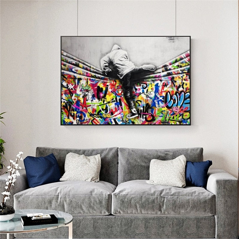Banksy Magic Behind the Curtain Poster - Street Art Wall Decor for Living Room, Bedroom & Office