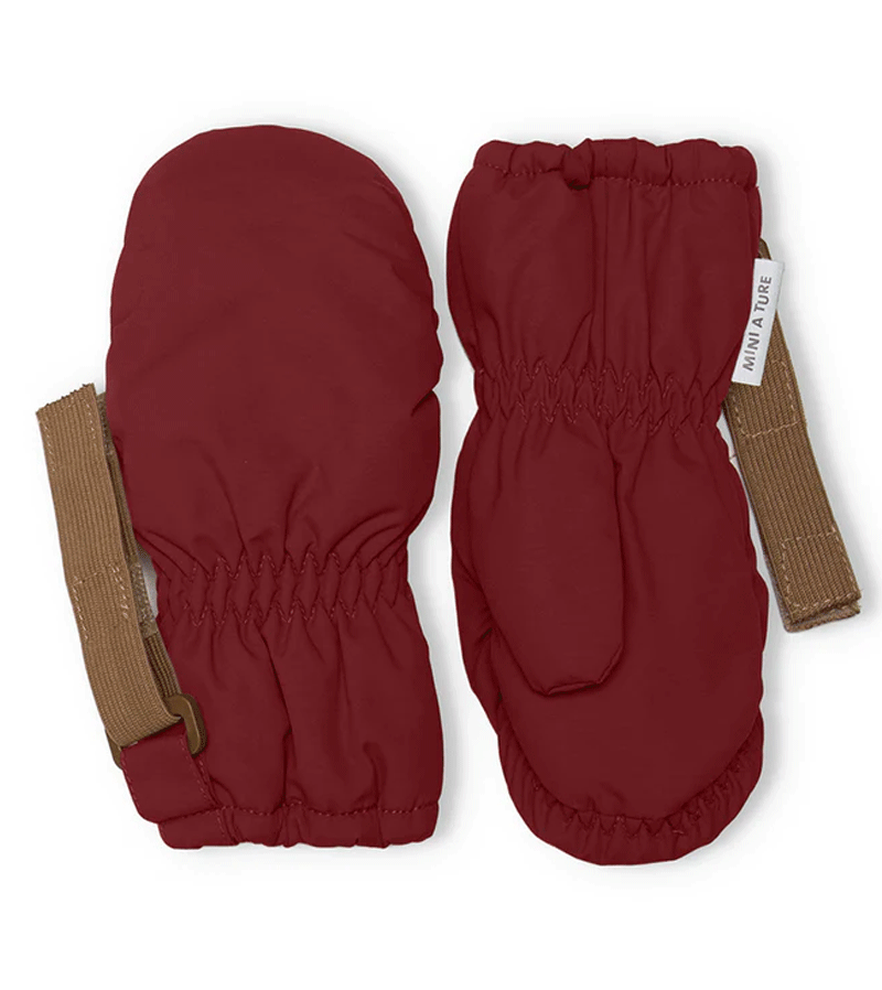 Premium Red Merlot Cord Fleece Lined Waterproof Mittens by MiniAture - Warm Winter Gloves for Women & Men - Ideal for Skiing, Snowboarding & Outdoor Activities