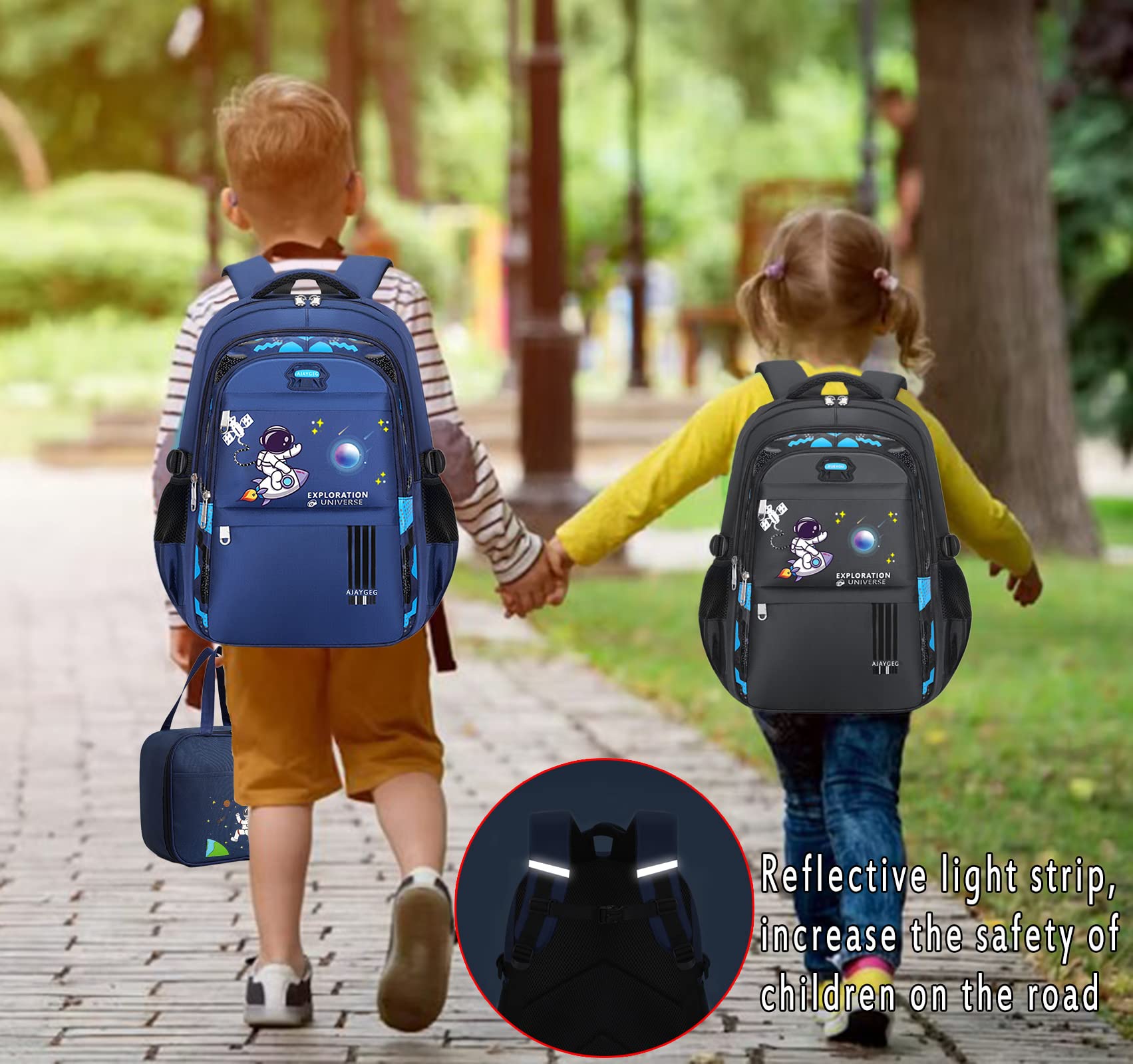 **Blue Kids Backpack Set - Waterproof Lightweight School Backpack for Boys with Lunch Bag & Pencil Case (3-Piece) - Perfect for School, Travel & Outdoor Adventures**