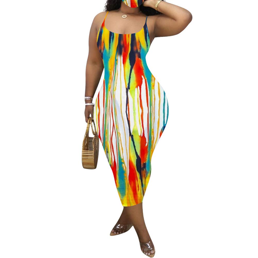 Tie Dye Maxi Dress for Women - Sexy Spaghetti Strap Summer Sundress, Casual Boho Bodycon Dress for Beach, Music Festival & Vacation
