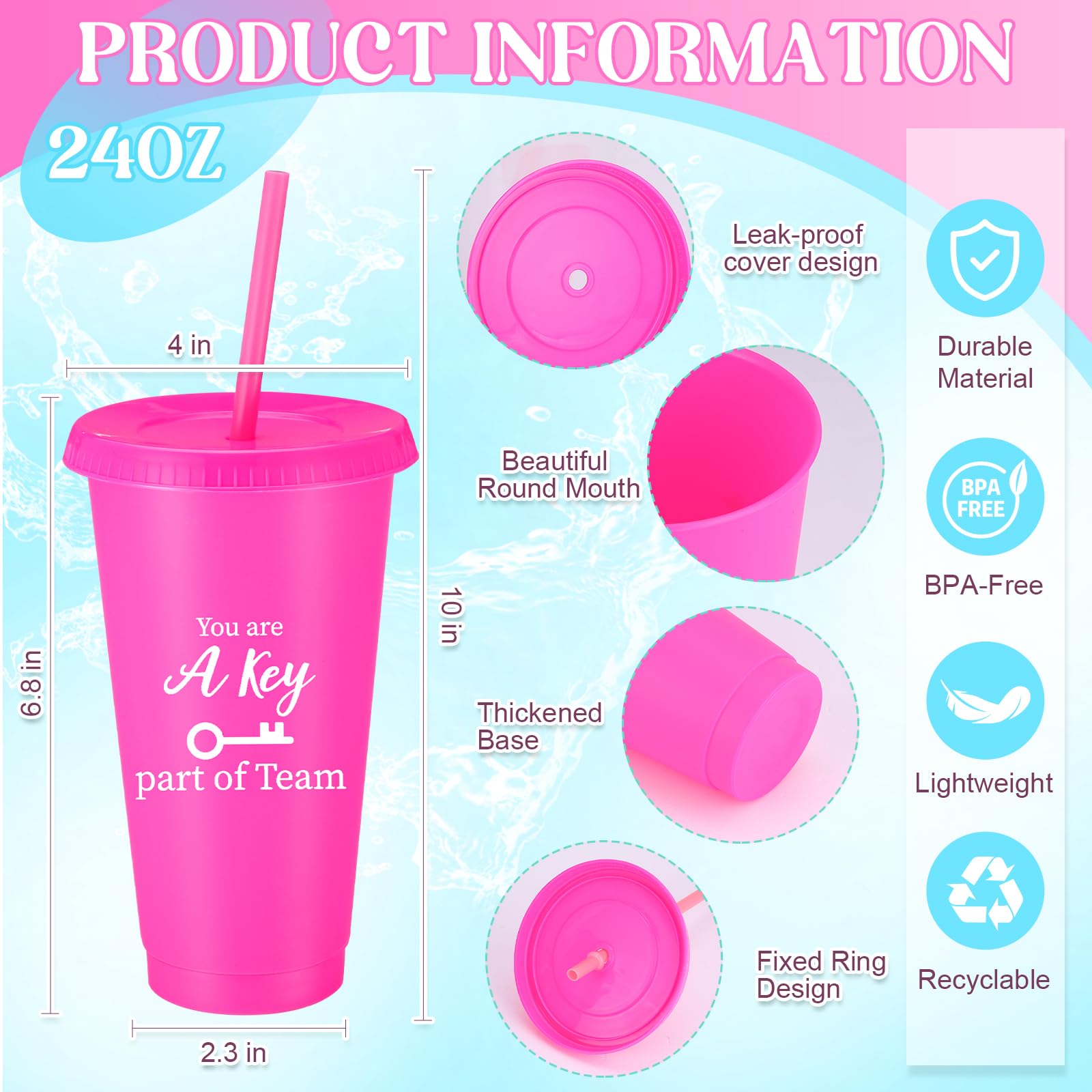 96 Pack Bulk Thank You Gifts - 24oz Inspirational Plastic Tumbler Cups with Lids & Straws - Employee Appreciation, Teacher Gifts, Coworker Recognition, Volunteer Team Rewards (Colorful) - Perfect for Office Celebrations, Staff Incentives, and School Events