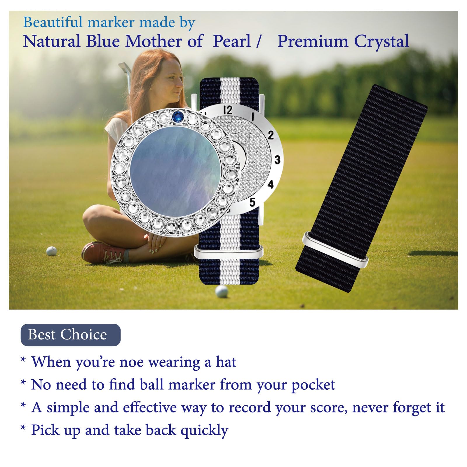 Premium Golf Ball Marker & Stroke Counter Bracelet Set - Pearl Crystal Marker for Women | Golf Accessories & Gifts | Perfect for Practice, Tournaments & On-Course Scoring