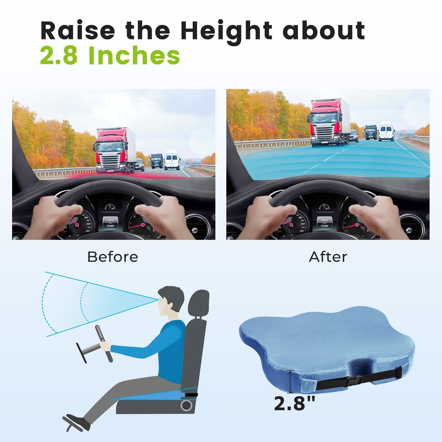 Memory Foam Seat Cushion for Car & Office - Pain Relief & Comfort for Long Sitting - Blue