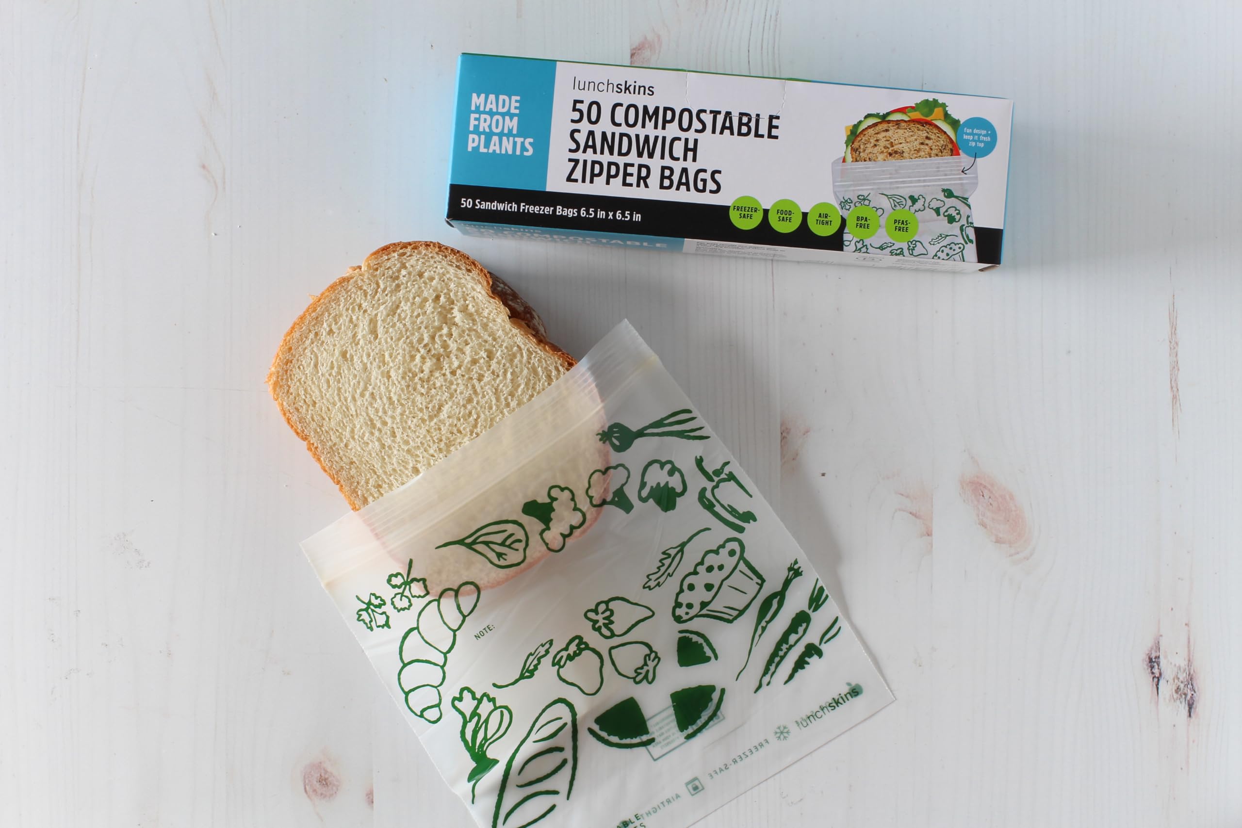Eco-Friendly Ziptop Compostable Food Storage Bags - Sandwich Size, 50 Pack | PFAS & BPA Free, Freezer Safe & Resealable | Perfect for School Lunches, Meal Prep & Snack Storage