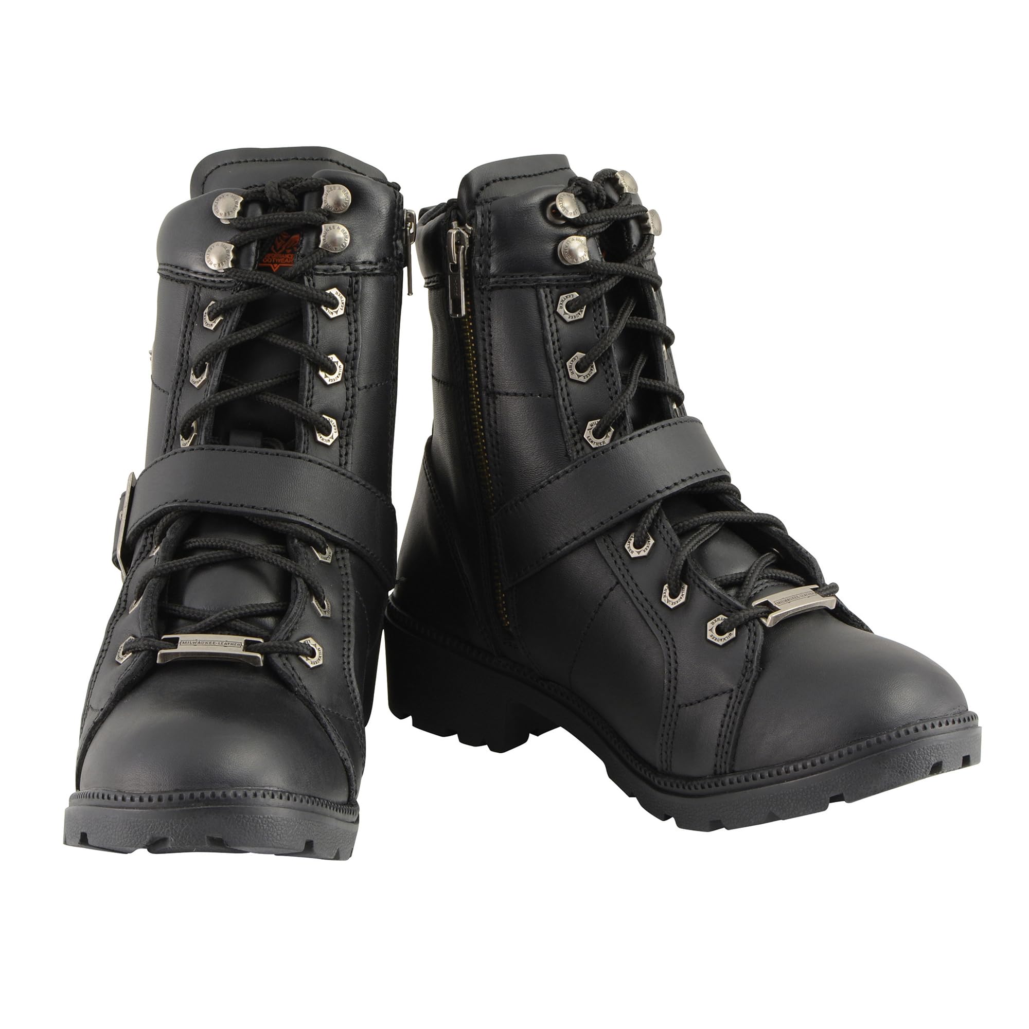 Milwaukee Leather Women's Black Leather Wide Width Lace-Up Side Buckle Boots MBL9325W - Comfortable Round Toe Riding Boots for Western Fashion & Outdoor Activities