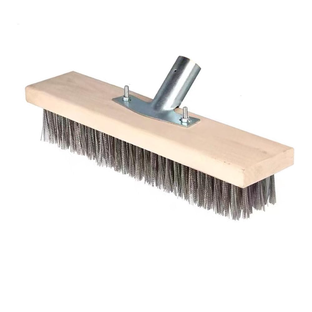 1Pcs 12 Inch Heavy Duty Pool Brush with Stainless Steel Bristles - Professional Deck Brush for Algae Removal, Tough Stain Cleaning on Concrete, Swimming Pools, Walkways & Patios - Ideal for Pool Maintenance, Driveway Cleaning & Outdoor Surface Care