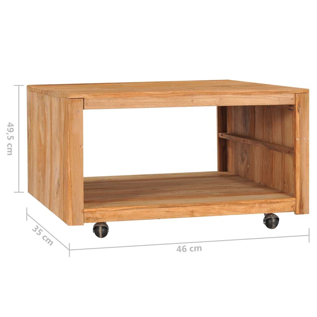 Solid Teak Wood Center Coffee Table with Open Shelf, 31.5