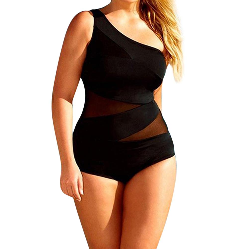 Women's One Shoulder Monokini Swimsuits - Sexy Mesh One Piece Bathing Suit for Beach & Pool - Black Swimwear for Summer Vacation