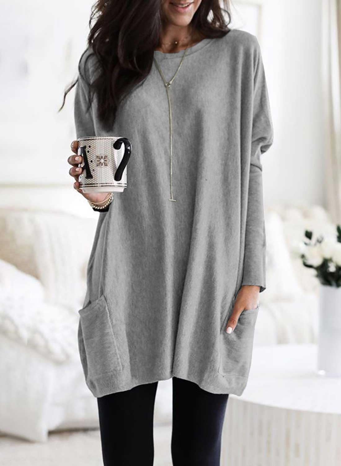 Dokotoo Women's 2025 Spring Casual Long Sleeve Shirts - Lightweight Sweatshirt Tunic Tops with Pockets for Work, Travel & Everyday Wear