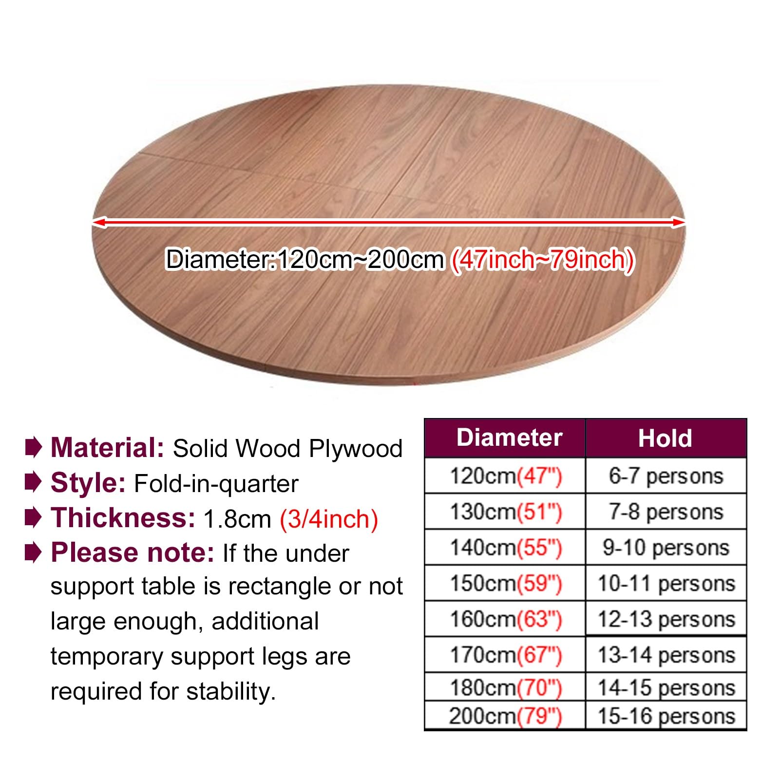 Foldable Round Solid Wood Event Table Top, 140 cm (55 inch), Perfect for Catering, Banquet, and Party Use in Dining Rooms