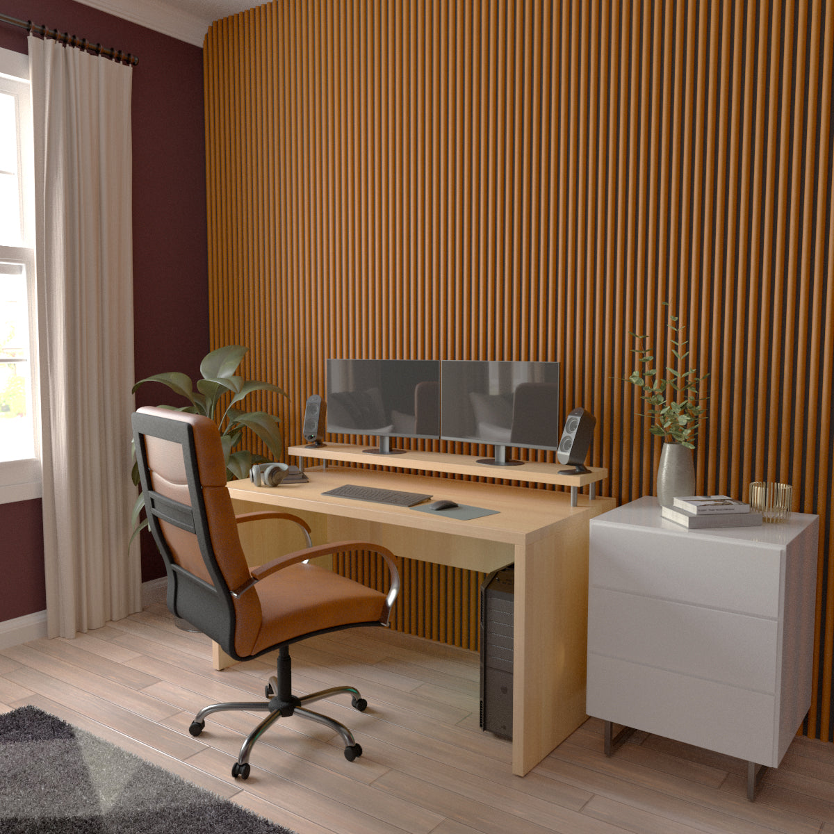 Acoustic Slat Wood Wall Panel - Half Round Slats for Home & Office Soundproofing & Decoration | Perfect for Living Room, Bedroom, and Conference Room