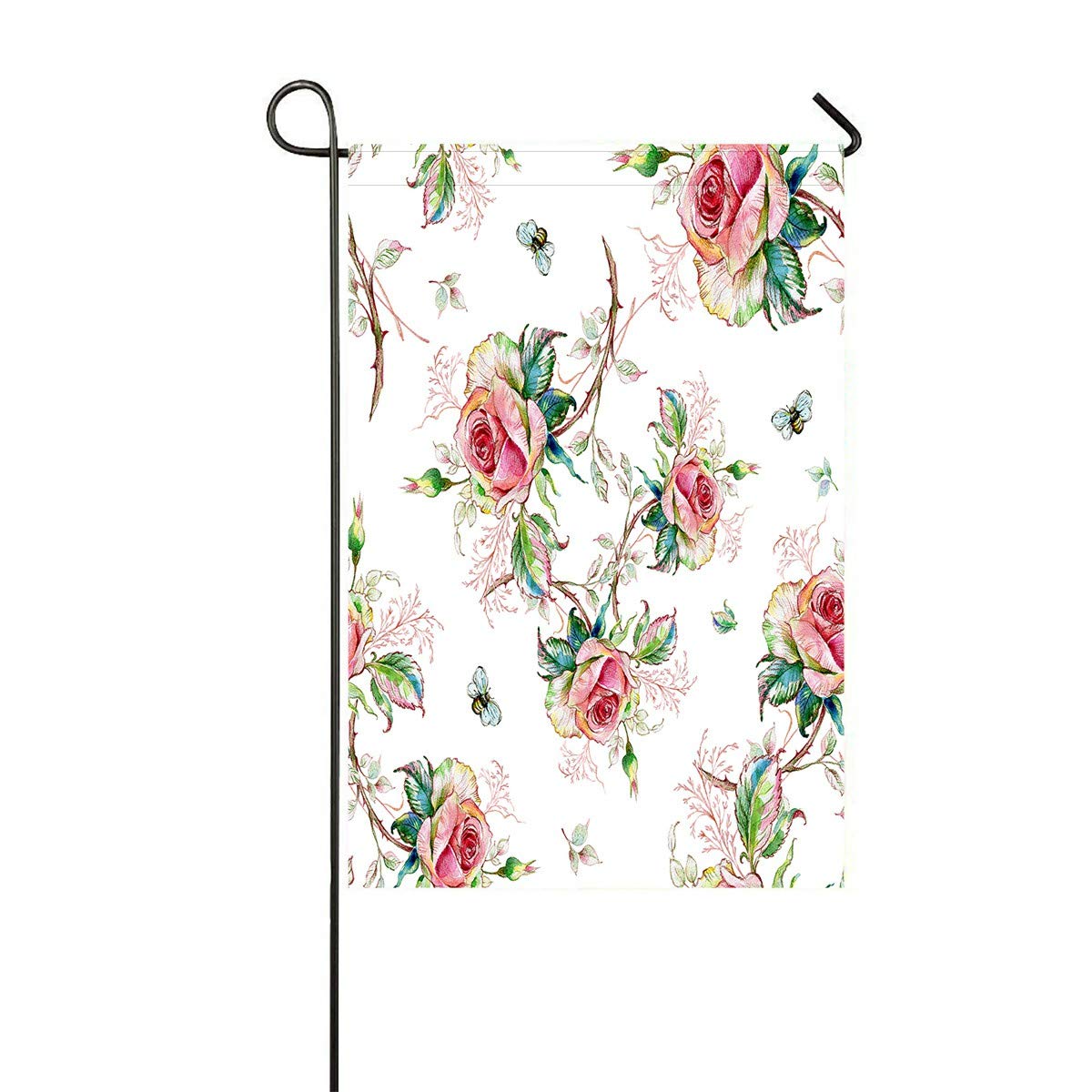 ECZJNT Rose Pattern Bumble Bee Garden Flag - 12x18 Inch Outdoor Decorative Flag for Home, Party & Yard Decor - Perfect for Spring Garden, Front Porch & Seasonal Celebrations