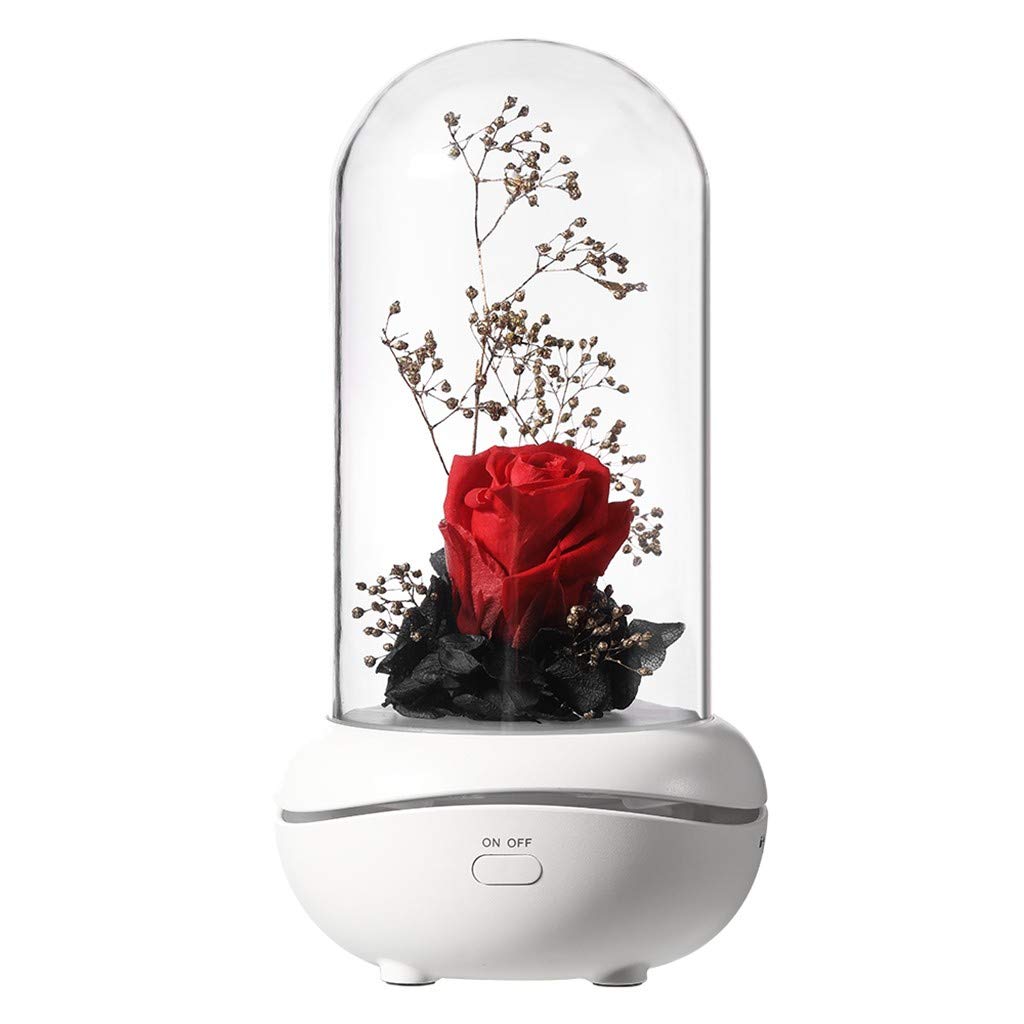 Muised Romantic LED USB Eternal Flower Aroma Lamp - Colorful Rose Ambience Light for Valentine's Day, Wedding Anniversary & Gifts for Girlfriend - Perfect for Bedroom Decor, Wedding Centerpieces & Romantic Date Nights