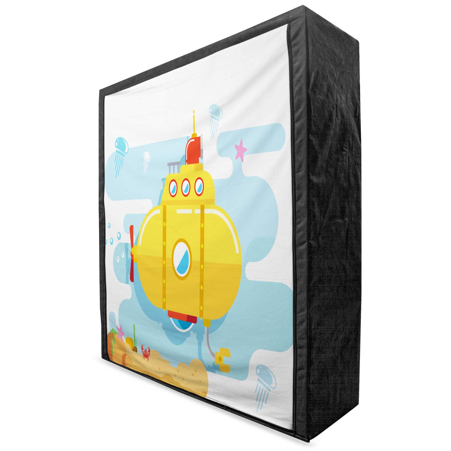 Ambesonne Yellow Submarine Fabric Wardrobe - Underwater Themed Portable Closet with Crab & Starfish Print, 59