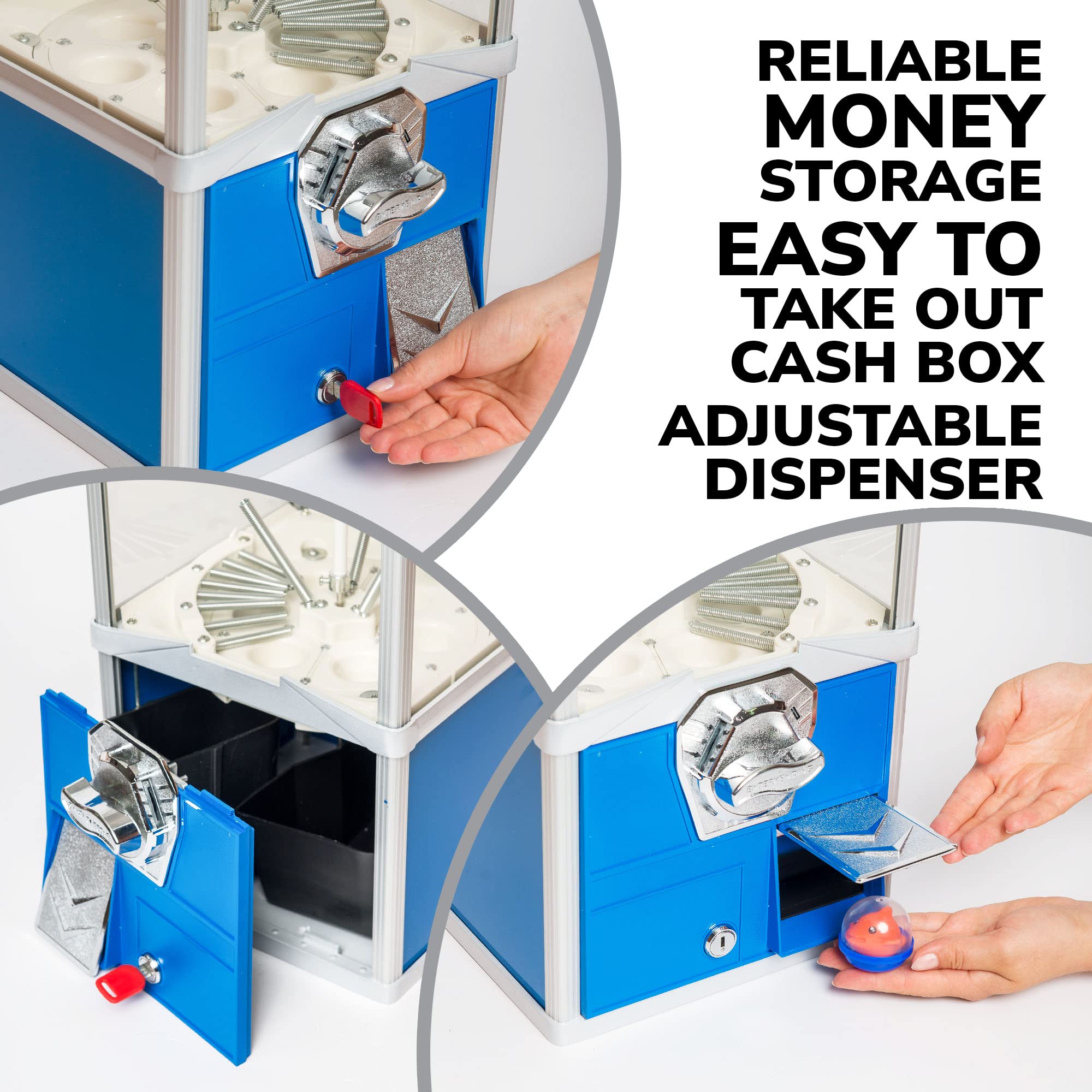 Commercial Vending Machine for 2 Inch Round Capsules - Prize & Gumball Dispenser with Big Capsule Capacity - Blue | Perfect for Arcades, Malls, and Retail Stores