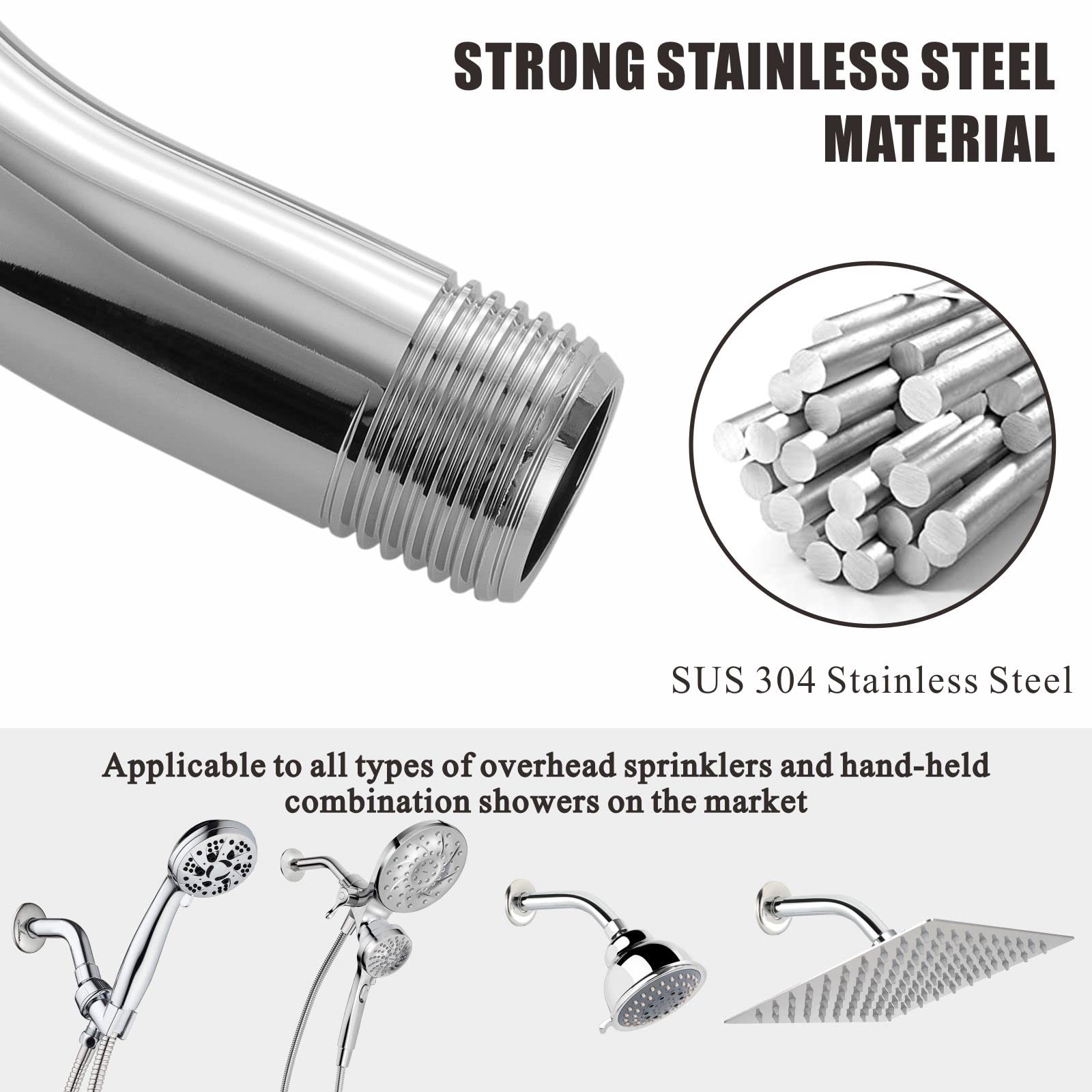 Voolan 8 Inch Rainfall Shower Head with 6 Inch Shower Arm - High Pressure Stainless Steel Showerhead for Strong Water Flow - Chrome Finish for Bathroom & Spa Relaxation - Perfect for Low Water Pressure Homes & Luxury Showers