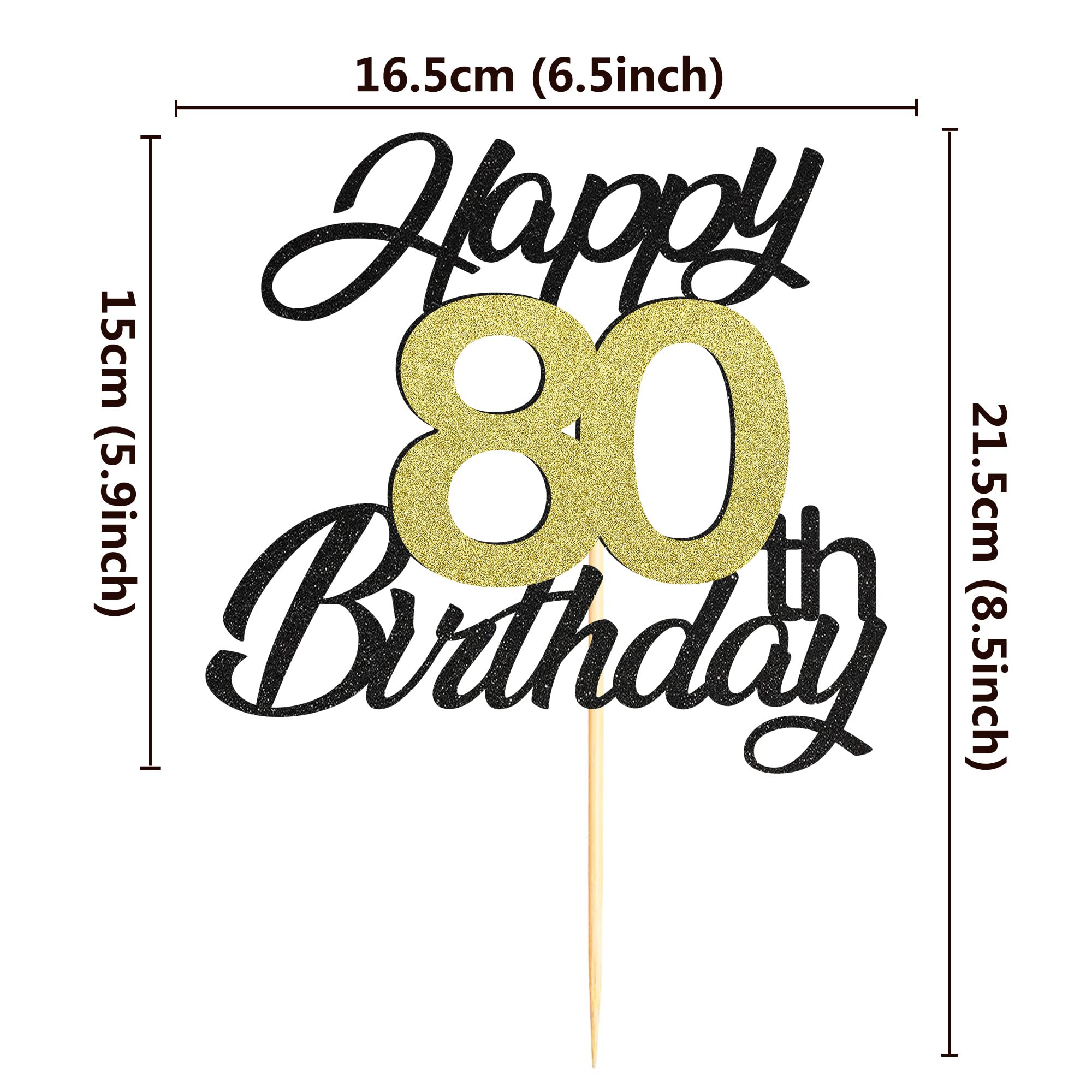 Elegant Black & Gold Glitter 80th Birthday Cake Topper - Premium 80 Cake Decorations for Birthday Party Celebrations - Perfect for Milestone Anniversaries & Retirement Parties
