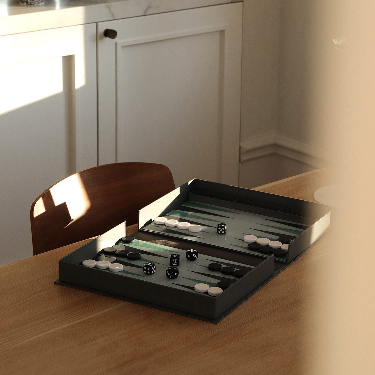 PRINTWORKS Classic Backgammon Set - Wooden Board Game with 30 Checkers, 4 Dice & Doubling Cube - Perfect for Family Game Nights, Travel & Gifts