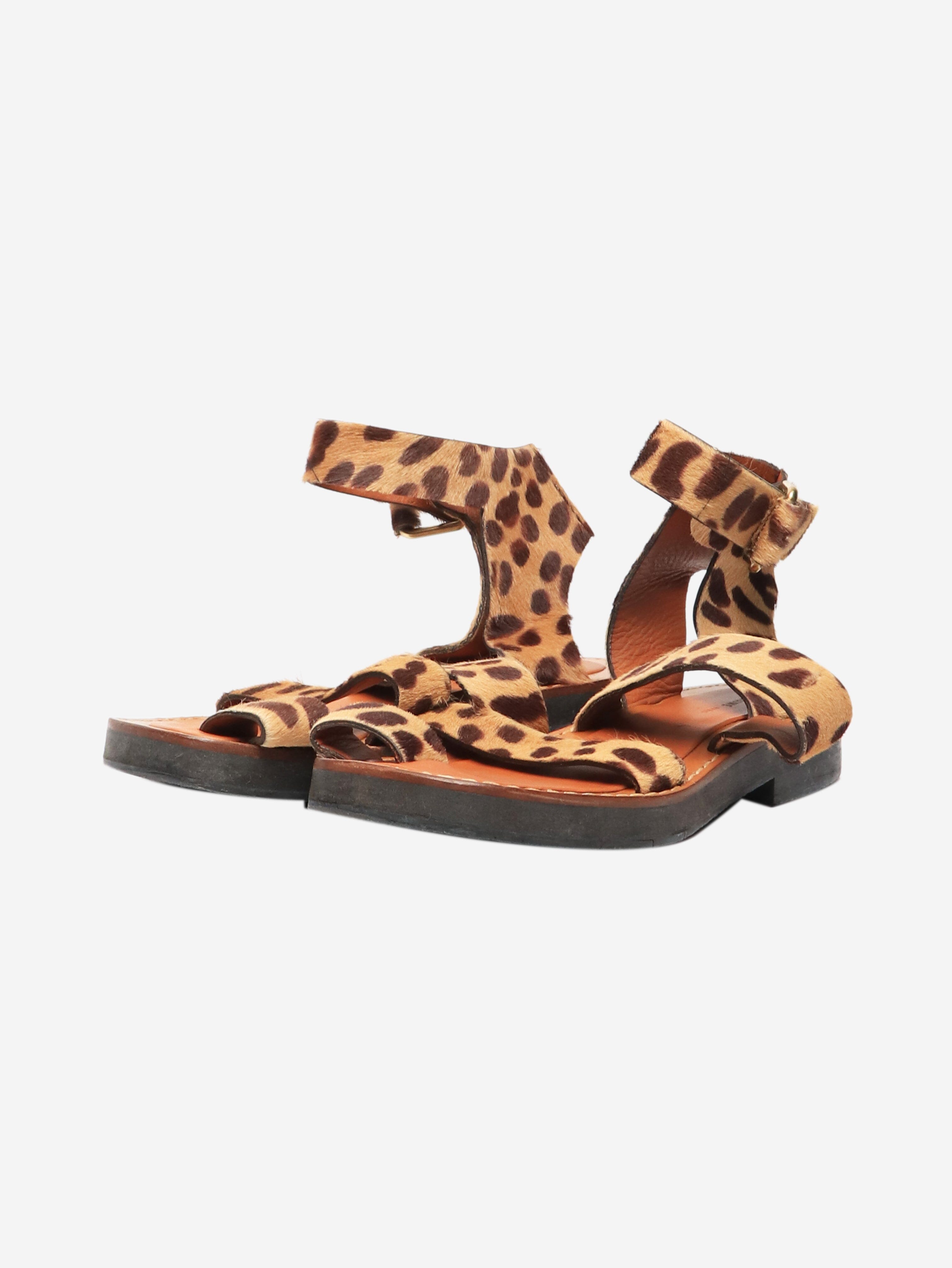Women's Brown Leather Flat Sandals - Size EU 36 (UK 3) for Summer Beach Vacation & Casual Outings