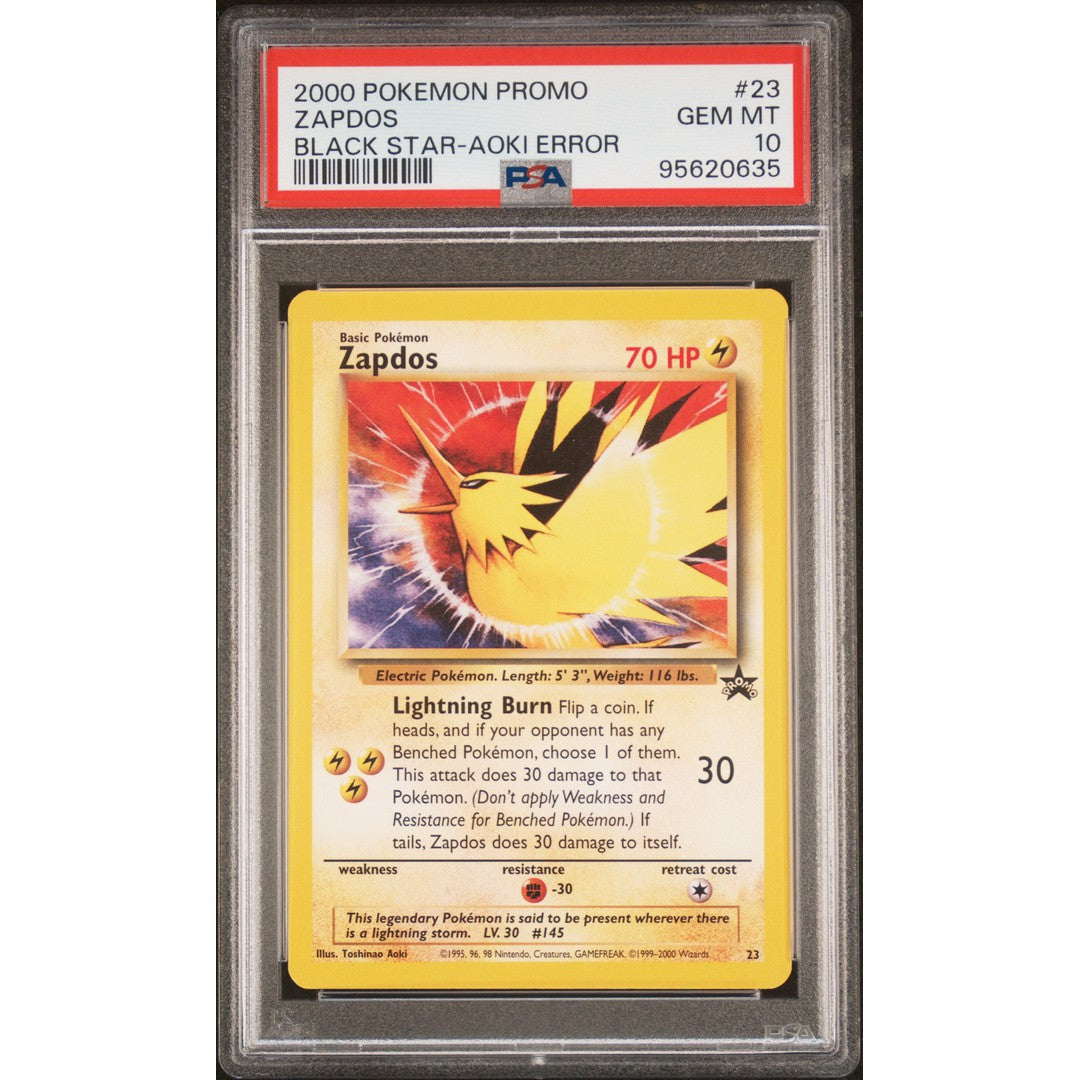 2000 Pokemon Black Star Promo Zapdos Toshinao Aoki Error 23 PSA 10 Graded Card - Rare Collectible for Pokemon TCG Fans & Investment