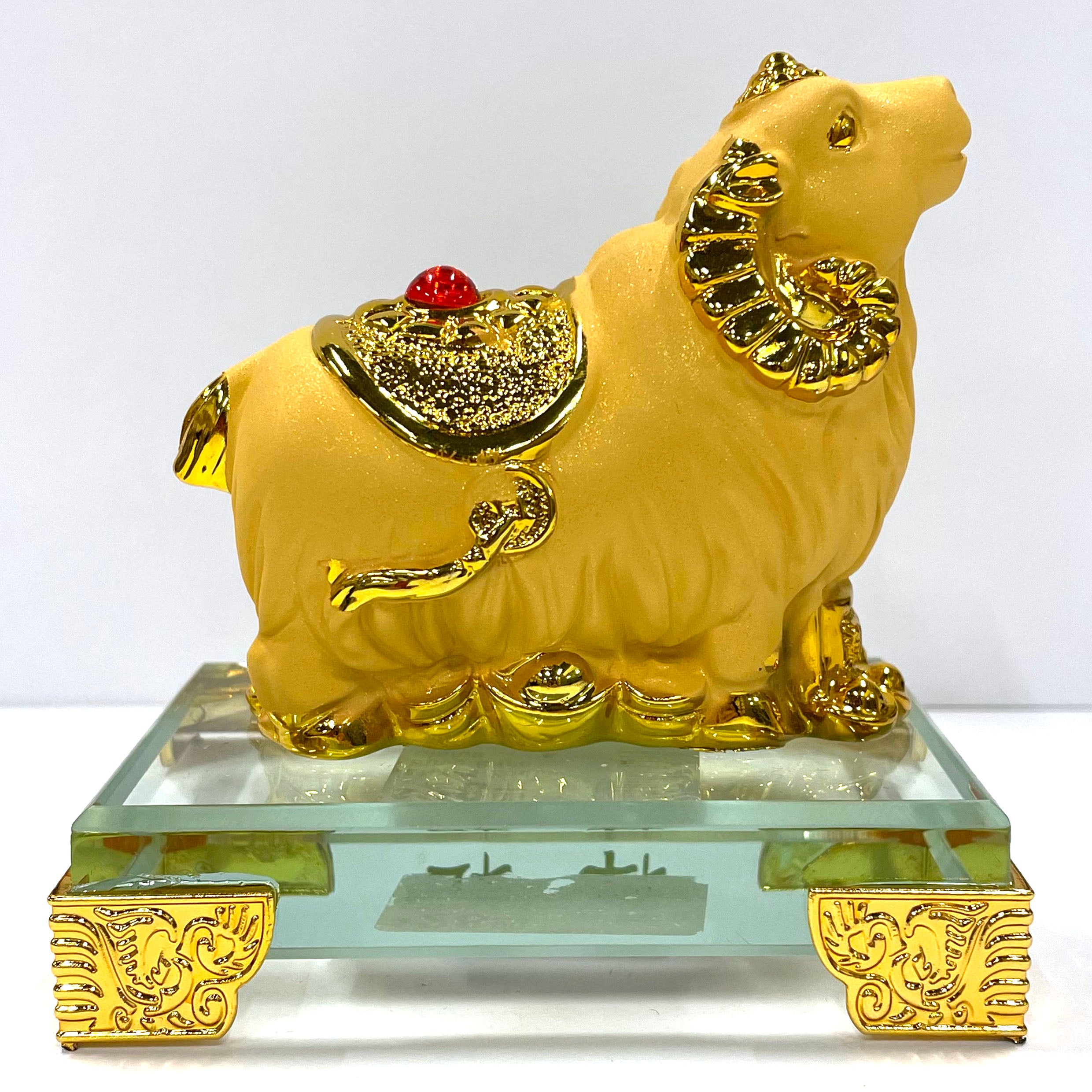 Chinese New Year Zodiac Glass Figurine - Year of the Sheep Collectible Art Piece for Home Decor & Gift Giving | Perfect for Holiday Displays, Office Decor & Chinese Culture Enthusiasts