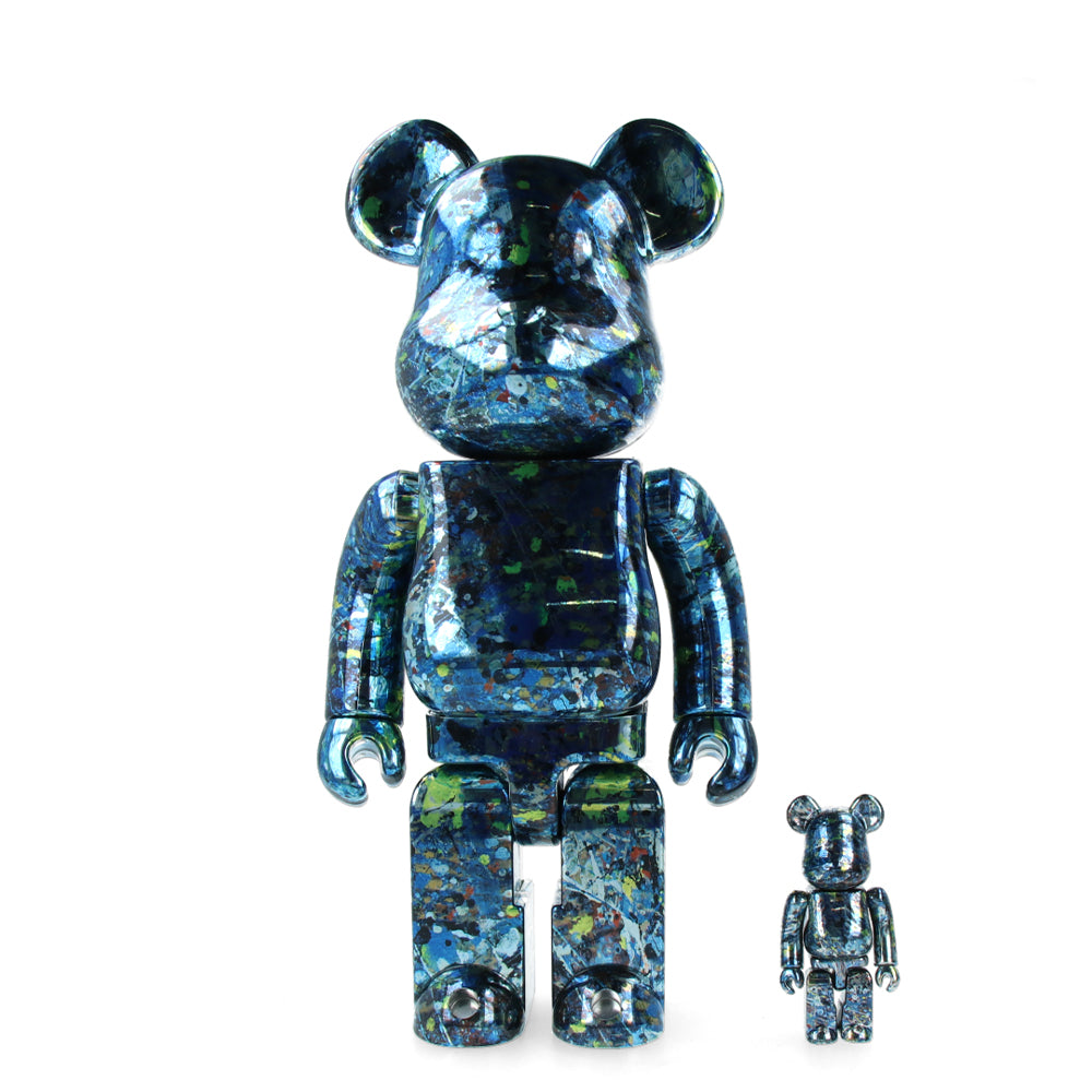 400% + 100% Bearbrick Jackson Pollock Studio Chrome Version Collectible Art Toy - Perfect for Display, Home Decor & Gift for Art Lovers