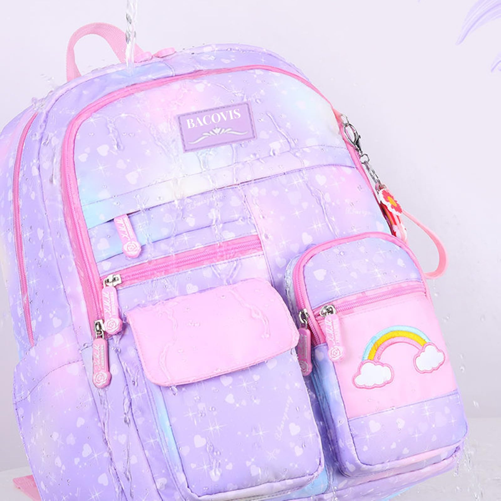 Girls School Backpack with Compartments - Purple for Elementary Students & Daily Use