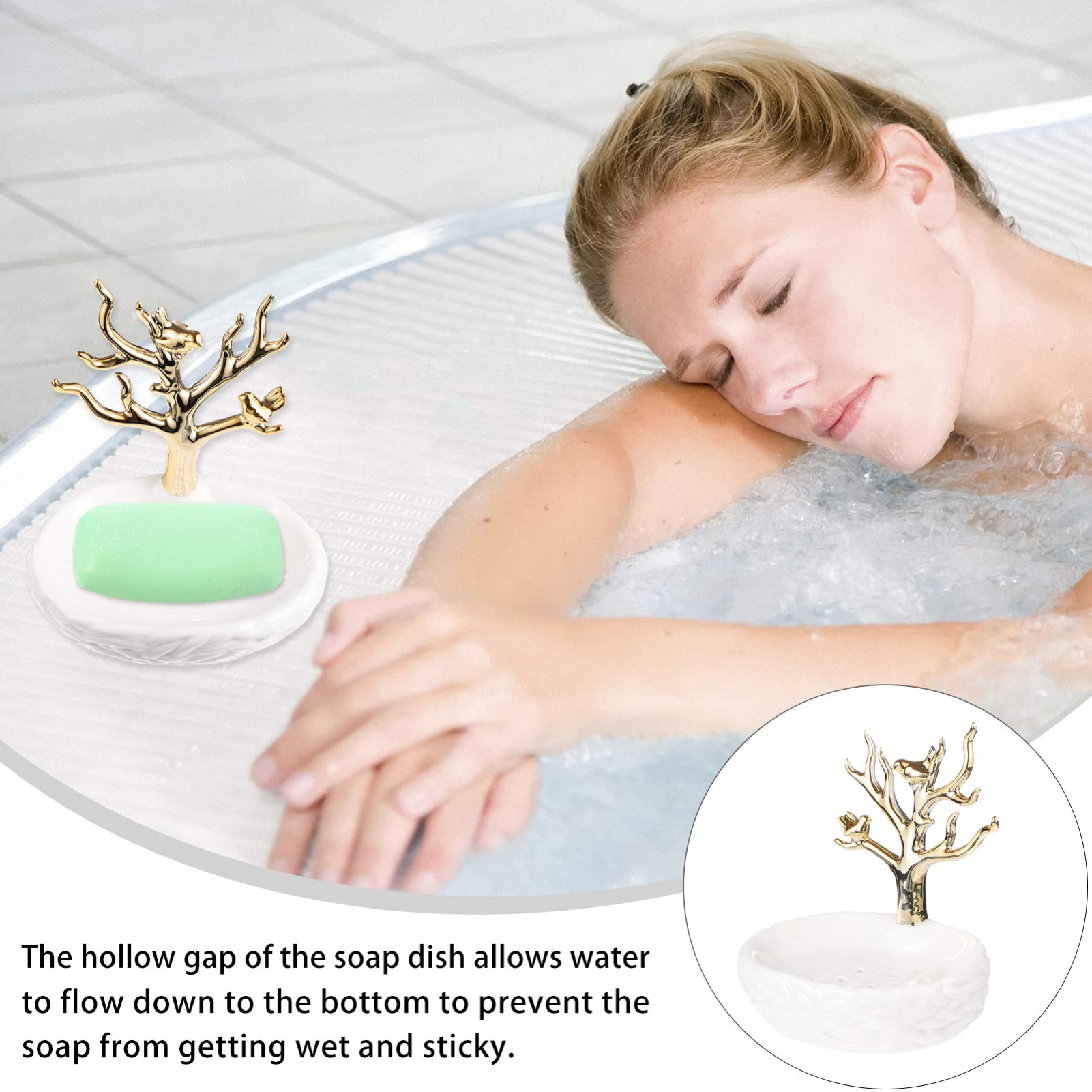 1pc Ceramic Soap Dish Holder - Jewelry Rack Tray & Draining Soap Organizer for Bathroom - Perfect for Bathroom Countertops, Vanities, and Shower Storage