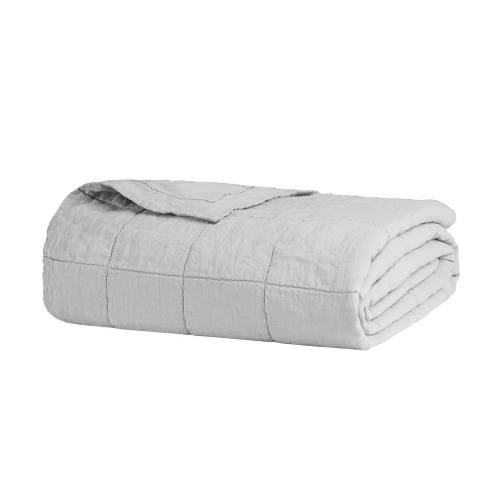 Premium French Flax Linen Silver Quilted Coverlet by Bambury - Luxury Bedding for Master Bedroom, Guest Room & Cozy Home Decor
