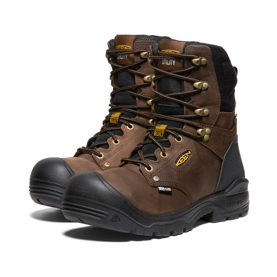 Men's Independence 8 Waterproof Work Boots (Soft Toe) - Dark Earth/Black - Durable Slip-Resistant Safety Shoes for Construction, Hiking & Outdoor Work