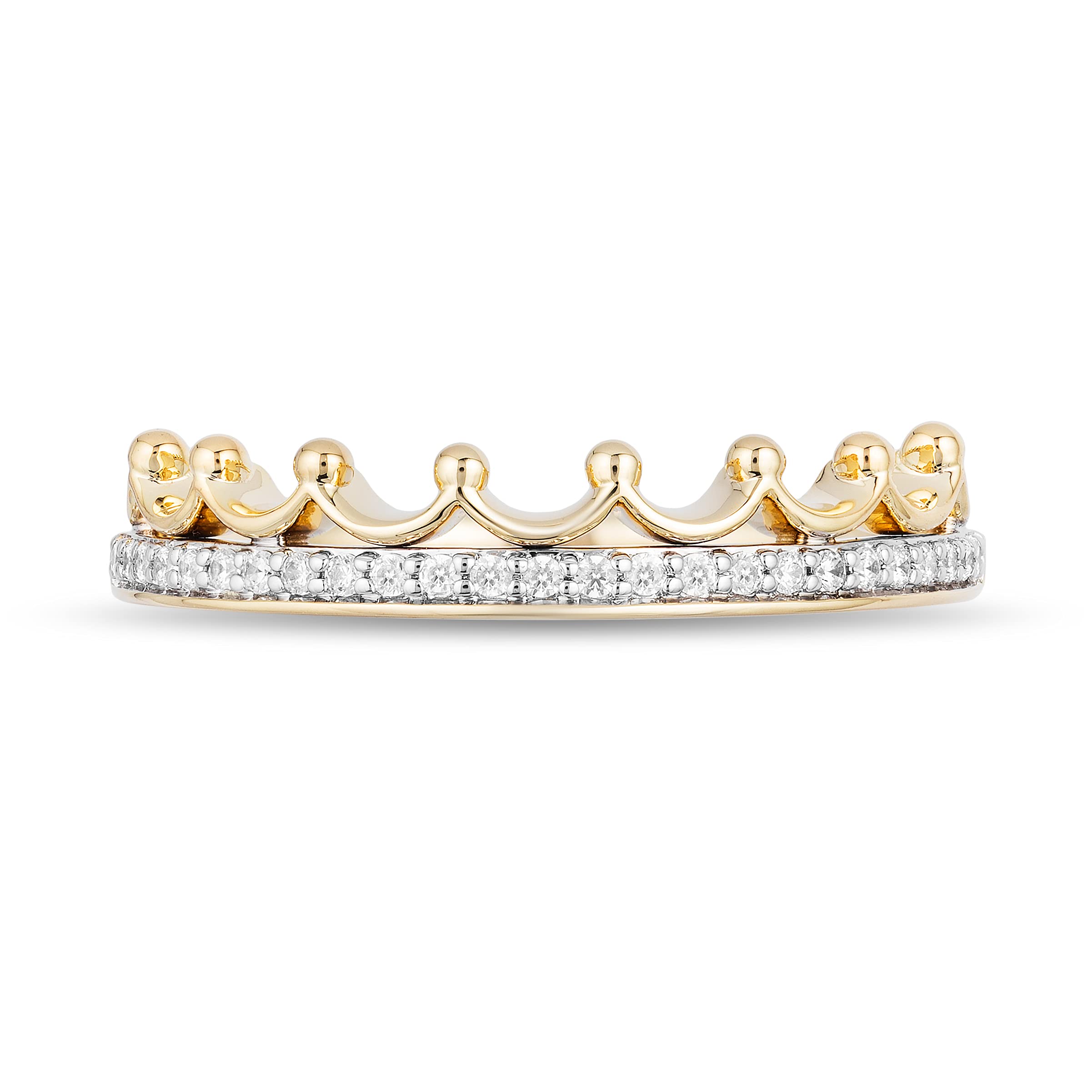 Enchanted Disney Princess Tiara Ring - 10K Yellow Gold with 1/10 CTW Diamonds | Elegant Jewelry for Women | Perfect for Weddings, Prom & Special Occasions