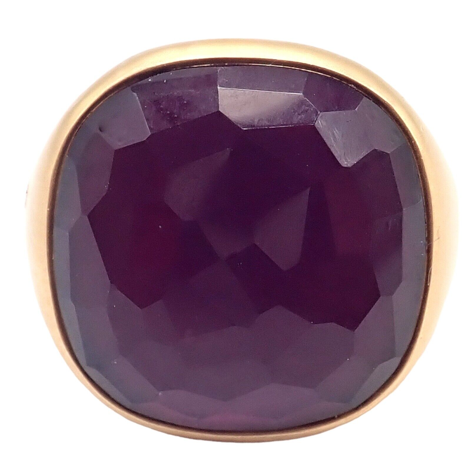 Authentic Pomellato 18K Rose Gold Large Faceted Amethyst Victoria Ring Size 6.5 - Luxury Statement Jewelry for Weddings, Anniversaries & Special Occasions